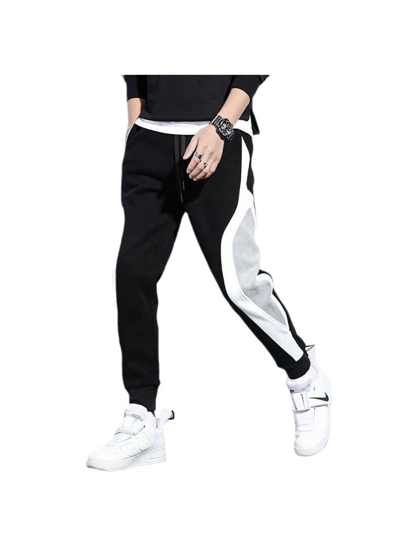 Mens Striped Patchwork Joggers Spring Summer Casual Black.