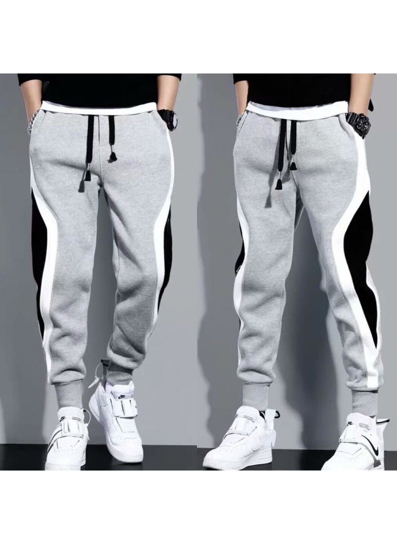 Mens Striped Patchwork Joggers Spring Summer Casual Black.