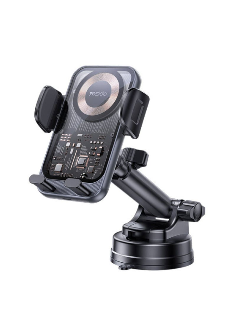 C307 360 Rotation Electric Locking 15W Wireless Fast Charging Transparent Car Phone Holder