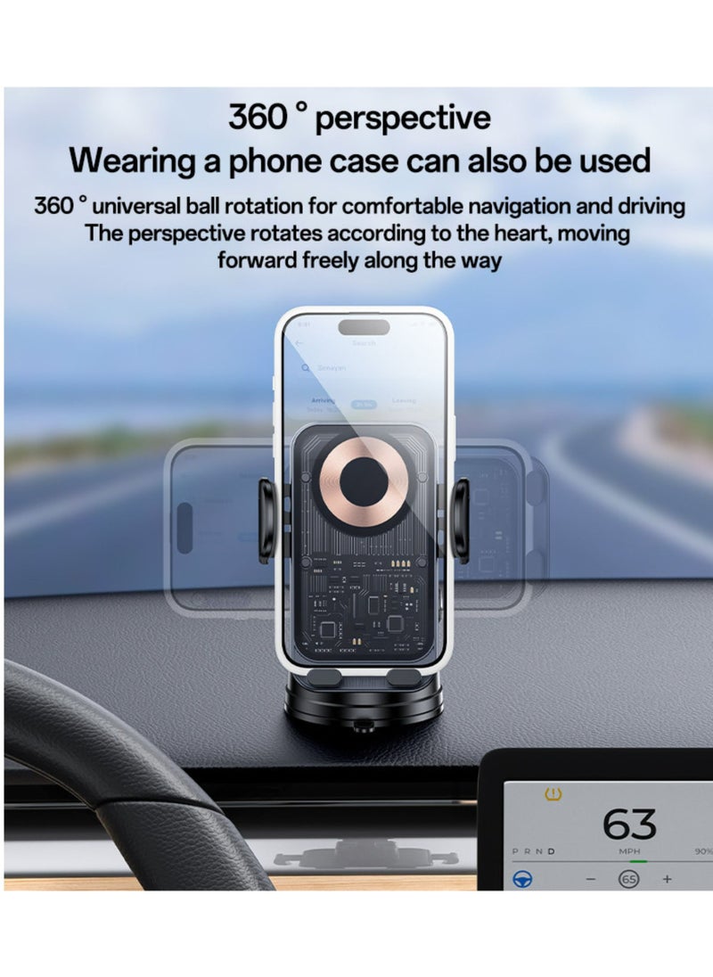 C307 360 Rotation Electric Locking 15W Wireless Fast Charging Transparent Car Phone Holder