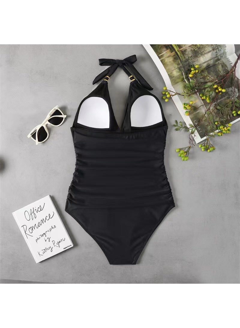 2024 Fashion One-Piece Swimsuit Conservative WomenBlack Black