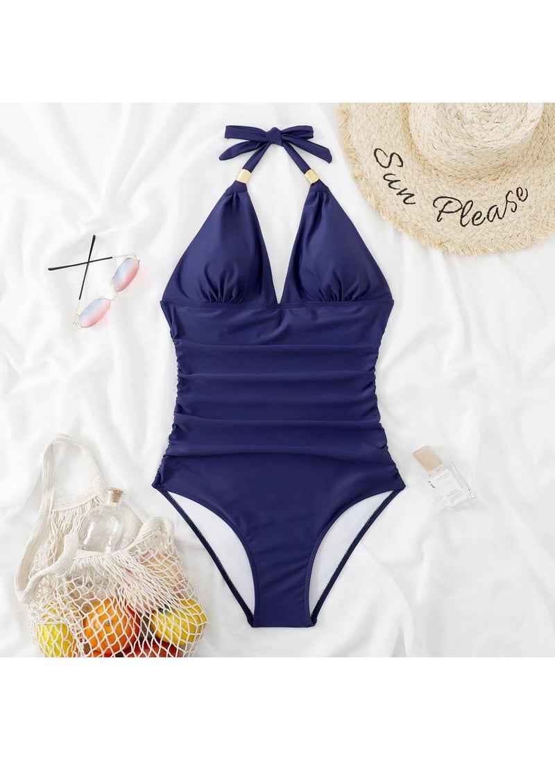 2024 Fashion One-Piece Swimsuit Conservative WomenNavy blue Navy blue