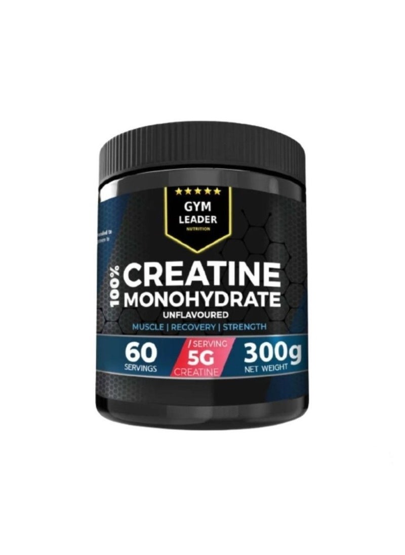 Gym Leader Creatine, Unflavored Creatine Monohydrate Powder, 300g Workout Performance Enhancer, Muscle Strength Supplement