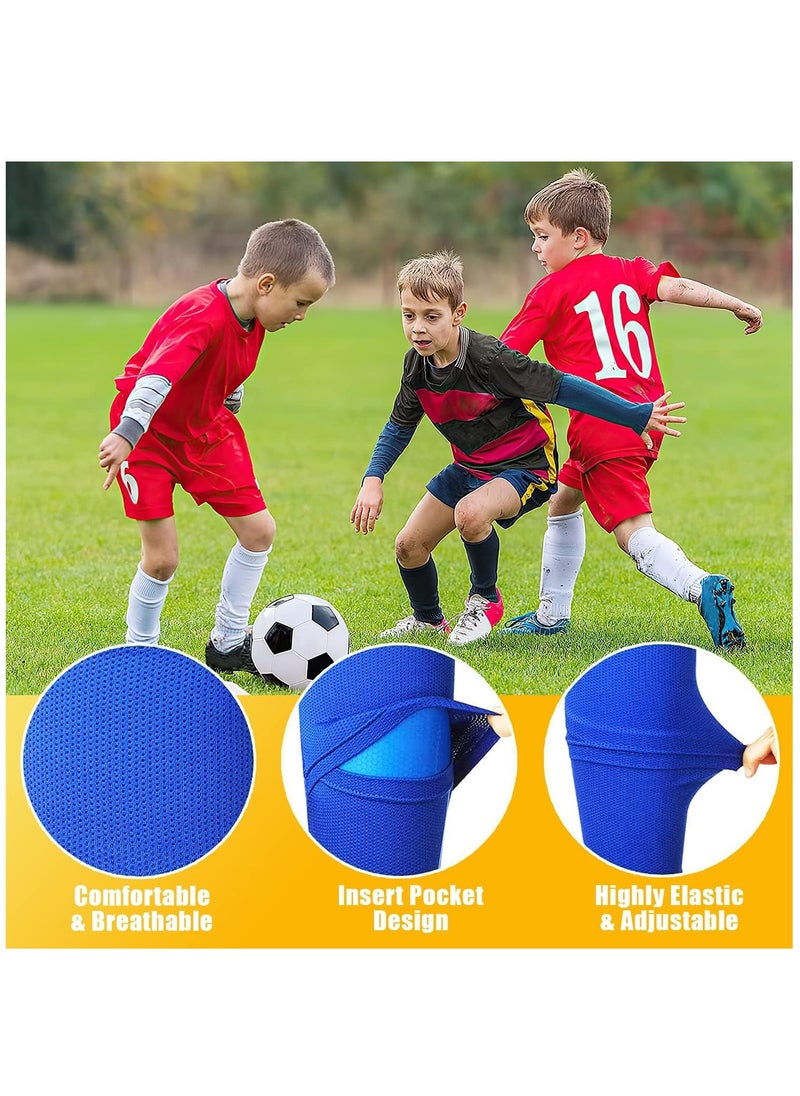 Rness Football Shin Guards Set of Soccer Shin Pads and Sleeves Lightweight Breathable Blue M Size