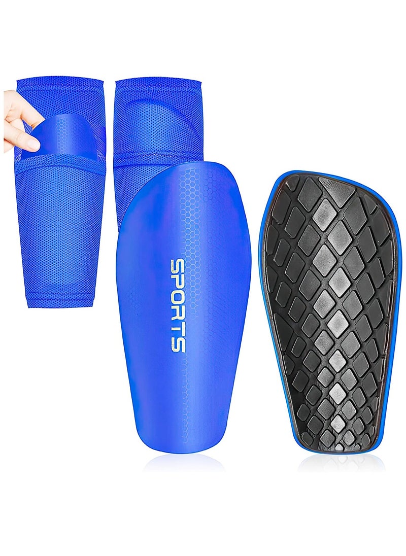 Rness Football Shin Guards Set of Soccer Shin Pads and Sleeves Lightweight Breathable Blue M Size