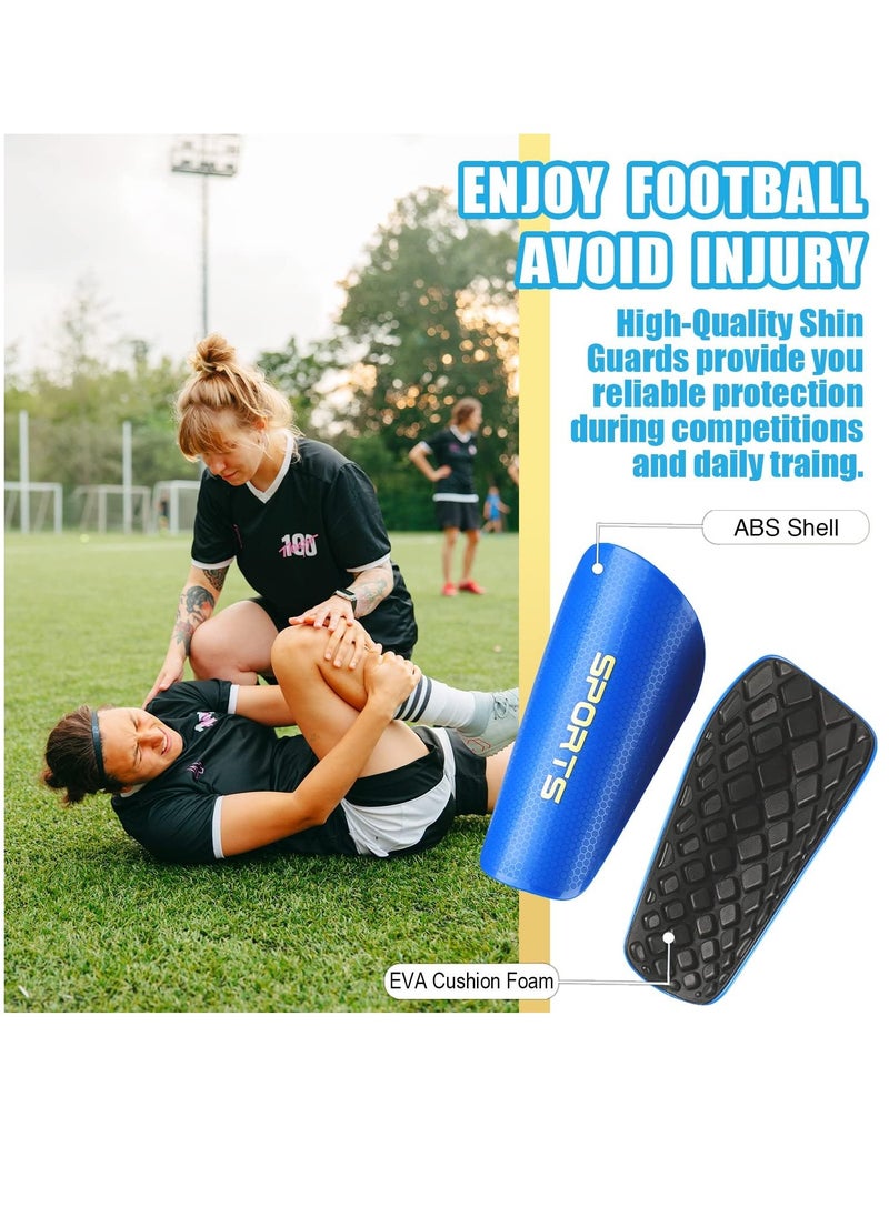Rness Football Shin Guards Set of Soccer Shin Pads and Sleeves Lightweight Breathable Blue M Size