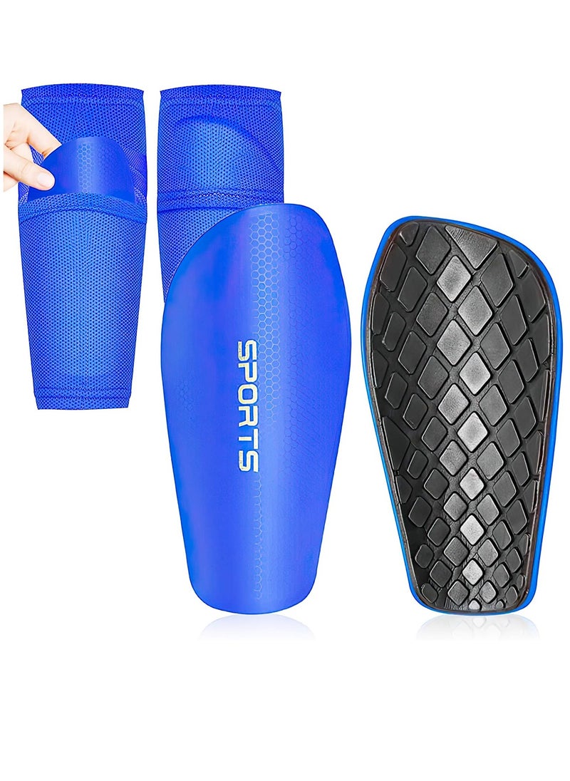 Rness Football Shin Guards Set of Soccer Shin Pads and Sleeves Lightweight Breathable Blue L Size