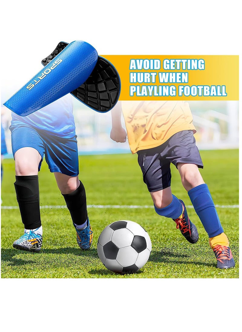 Rness Football Shin Guards Set of Soccer Shin Pads and Sleeves Lightweight Breathable Blue L Size