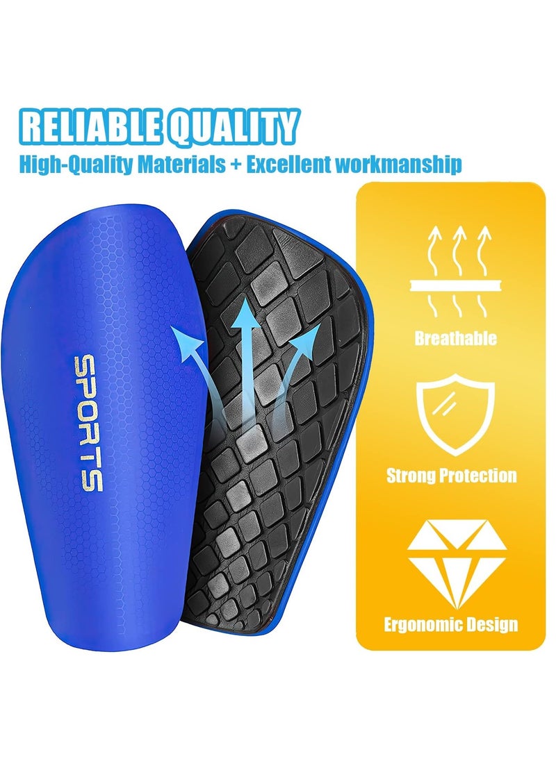 Rness Football Shin Guards Set of Soccer Shin Pads and Sleeves Lightweight Breathable Blue L Size