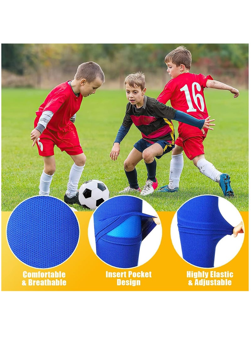 Rness Football Shin Guards Set of Soccer Shin Pads and Sleeves Lightweight Breathable Blue L Size