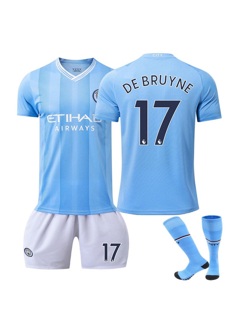 23/24 Manchester City Home Football Jersey Preliminaries Version 17DE BRUYNE Children'S And Adult Sizes With Socks