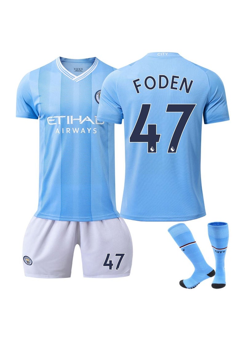 23/24 Manchester City Home Football Jersey Preliminaries Version 47Foden Children'S And Adult Sizes With Socks