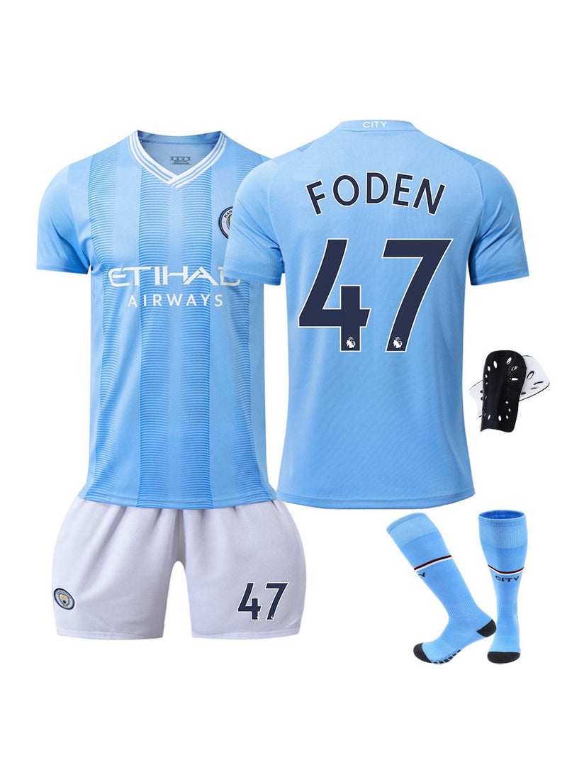 23/24 Manchester City Home Football Jersey Preliminaries Version 47 Harland Children'S And Adult Sizes With Socks And Protective Clothing
