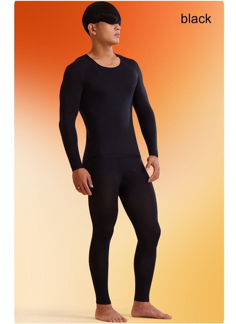 Men's Thermal Underwear Set, Ultra-Thin Invisible Anti-Static, Black