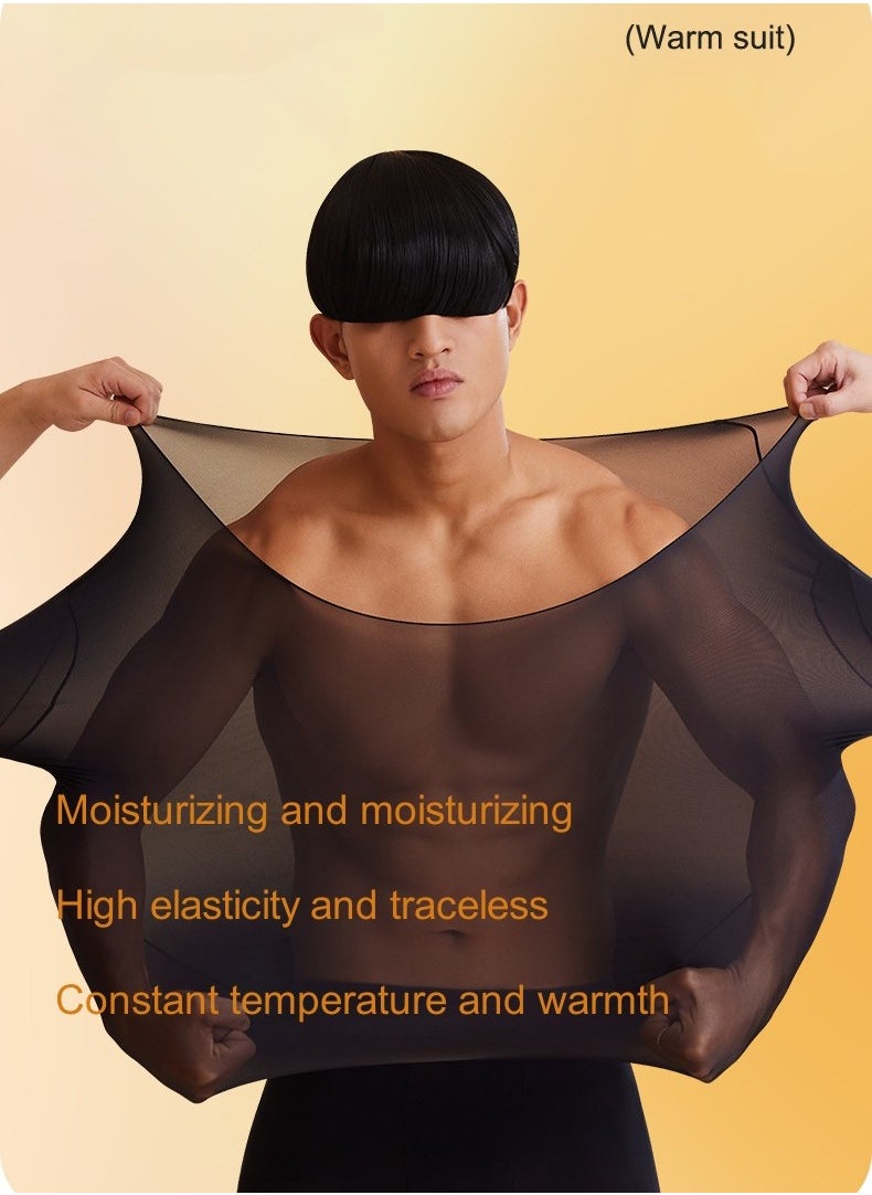 Men's Thermal Underwear Set, Ultra-Thin Invisible Anti-Static, Black