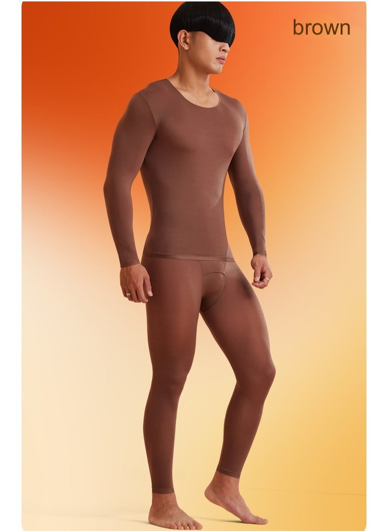 Men's Thermal Underwear Set, Ultra-Thin Invisible Anti-Static, Brown