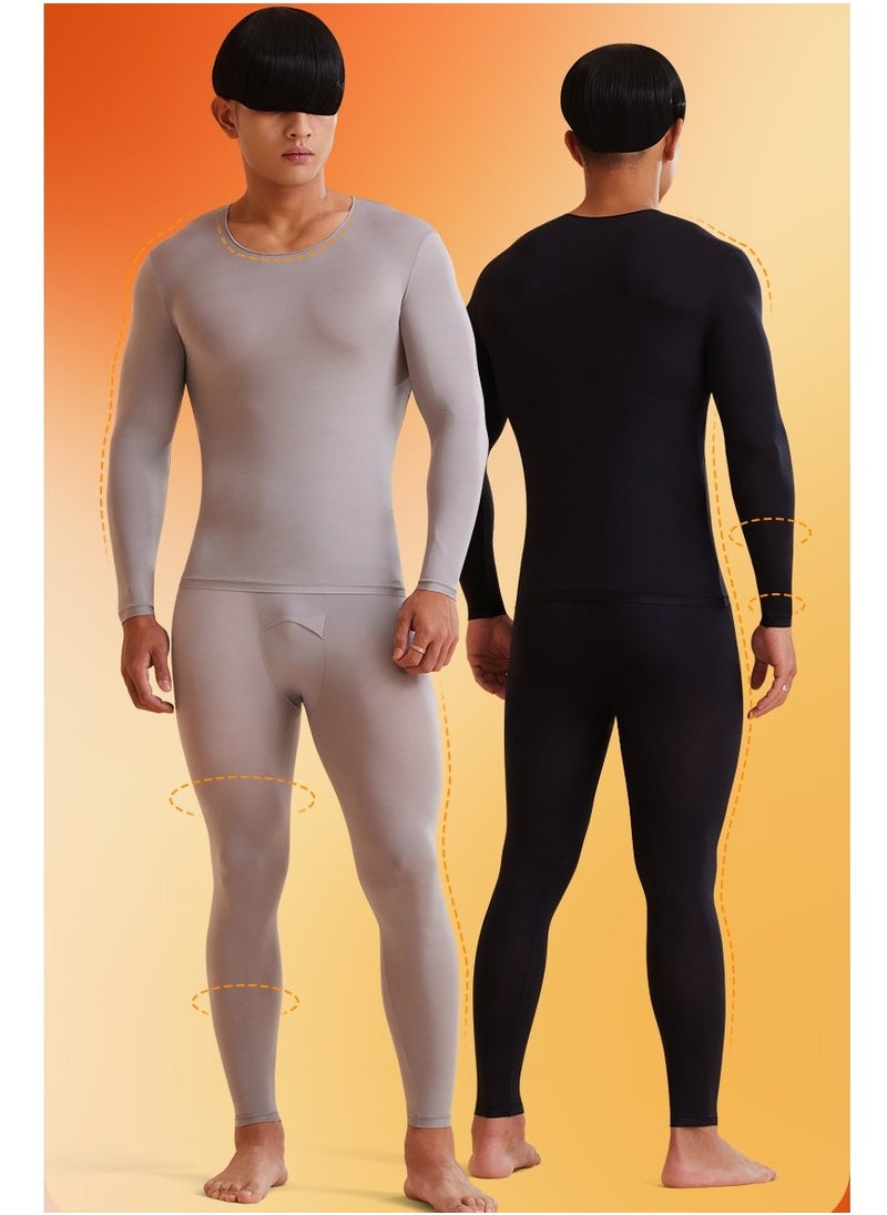 Men's Thermal Underwear Set, Ultra-Thin Invisible Anti-Static, Gray/Black