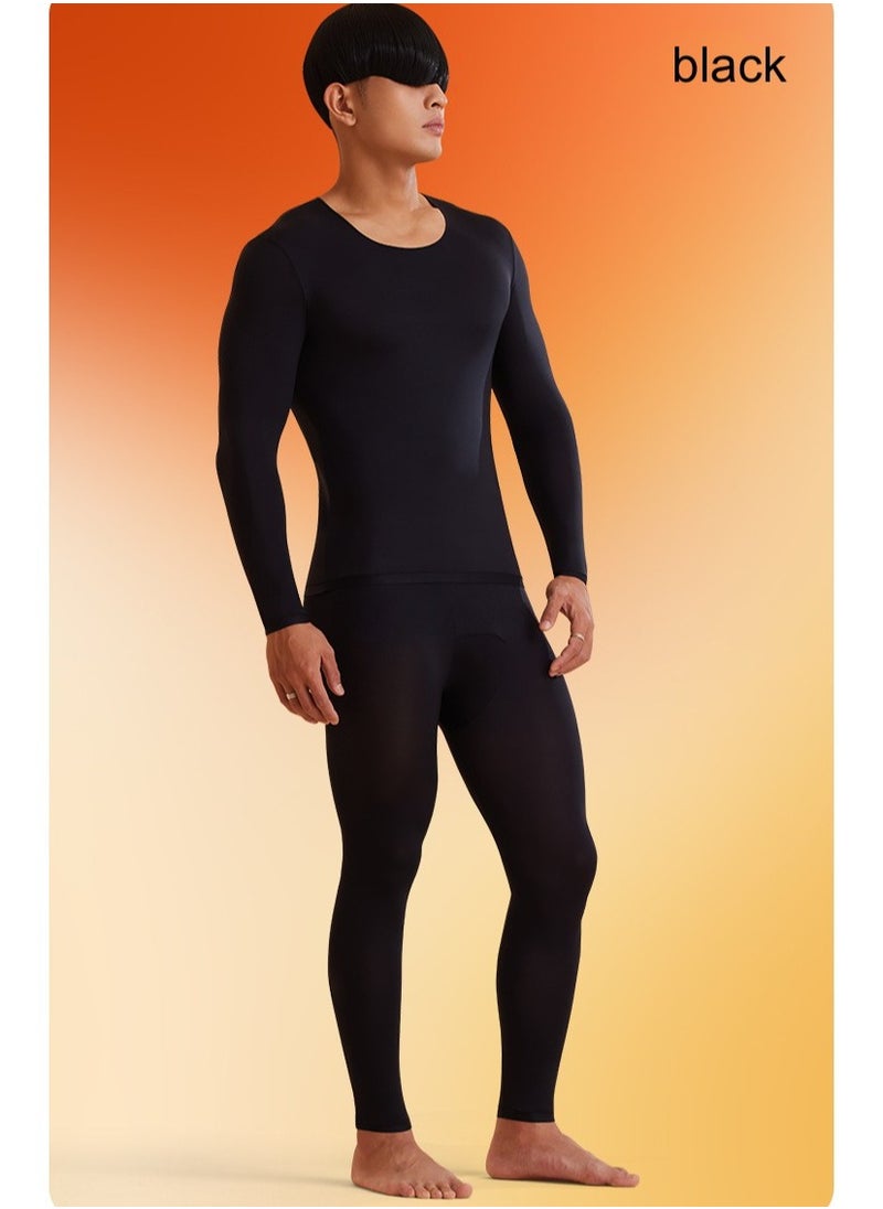 Men's Thermal Underwear Set, Ultra-Thin Invisible Anti-Static, Brown/Black