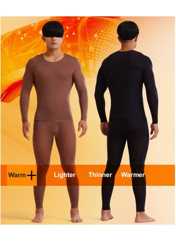 Men's Thermal Underwear Set, Ultra-Thin Invisible Anti-Static, Brown/Black