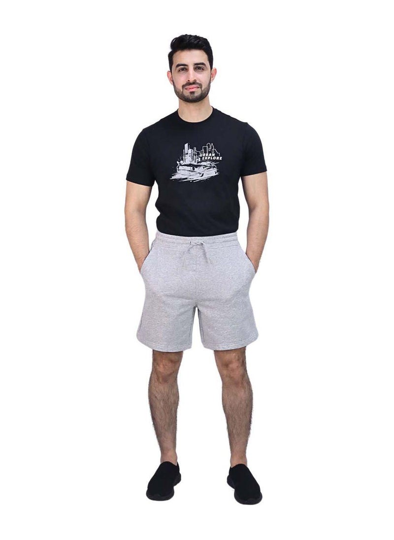 Men’s French Terry Mid Rise Relaxed Fit Classic Logo Print Shorts