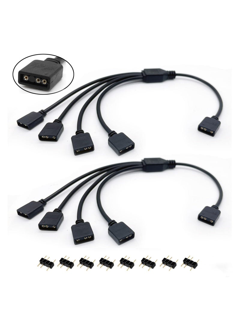 5V 3Pin Addressable RGB 1 to 4 Splitter Cable, Y-Shaped ARGB Fan Connector and Pc Led Strip Extension Cable, Equipped with 8 Male pins, 53ARGB (2 Pack)