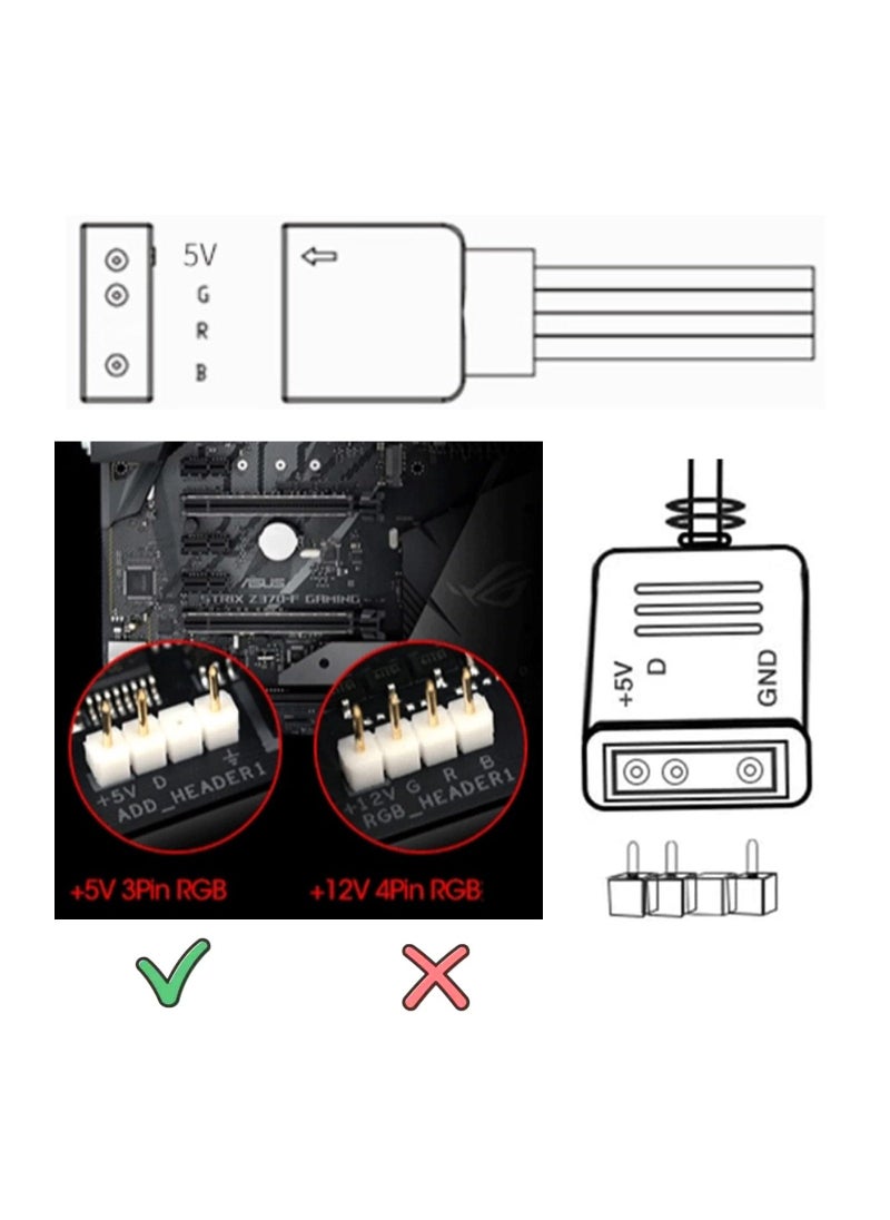 5V 3Pin Addressable RGB 1 to 4 Splitter Cable, Y-Shaped ARGB Fan Connector and Pc Led Strip Extension Cable, Equipped with 8 Male pins, 53ARGB (2 Pack)