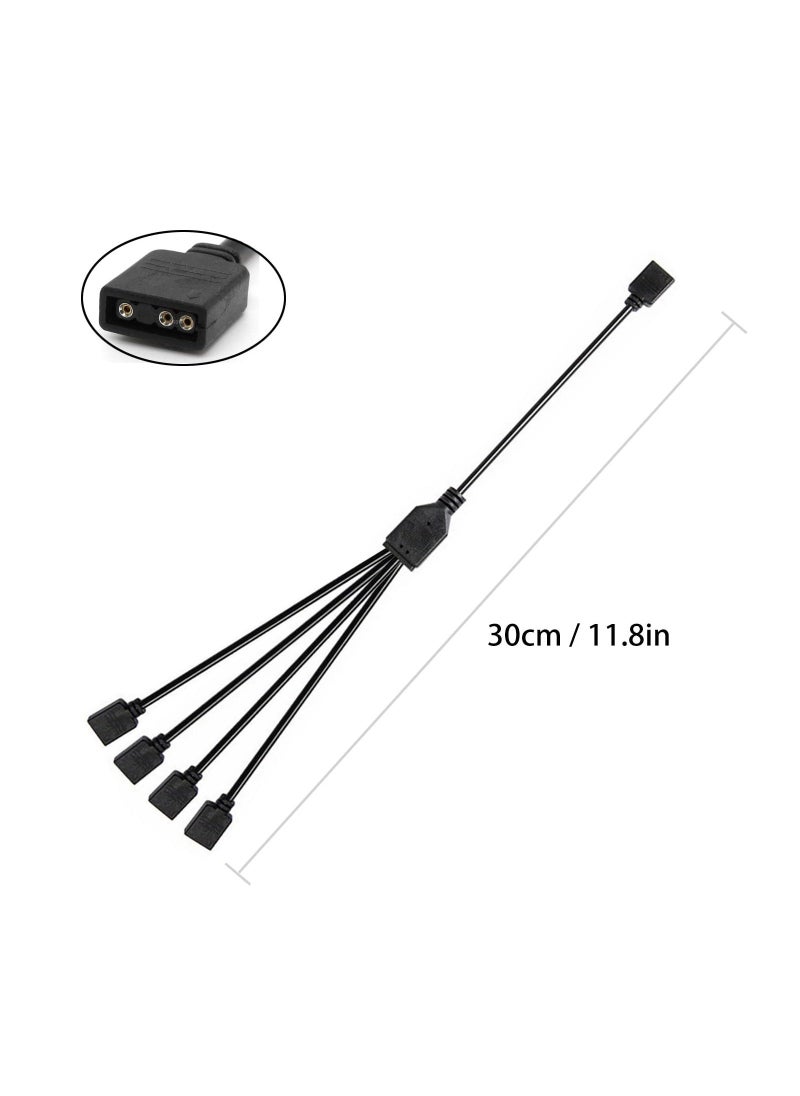 5V 3Pin Addressable RGB 1 to 4 Splitter Cable, Y-Shaped ARGB Fan Connector and Pc Led Strip Extension Cable, Equipped with 8 Male pins, 53ARGB (2 Pack)