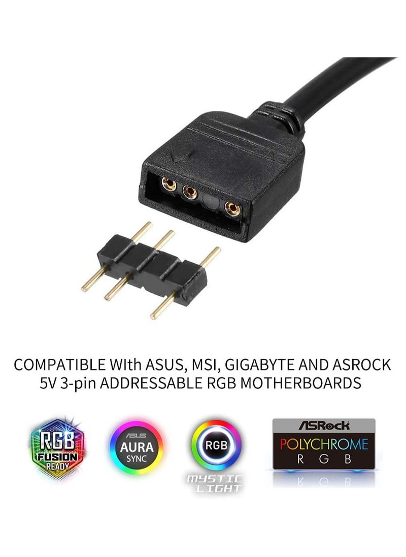 5V 3Pin Addressable RGB 1 to 4 Splitter Cable, Y-Shaped ARGB Fan Connector and Pc Led Strip Extension Cable, Equipped with 8 Male pins, 53ARGB (2 Pack)