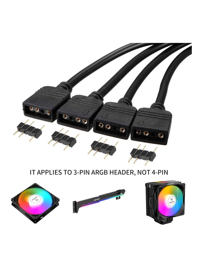 5V 3Pin Addressable RGB 1 to 4 Splitter Cable, Y-Shaped ARGB Fan Connector and Pc Led Strip Extension Cable, Equipped with 8 Male pins, 53ARGB (2 Pack)