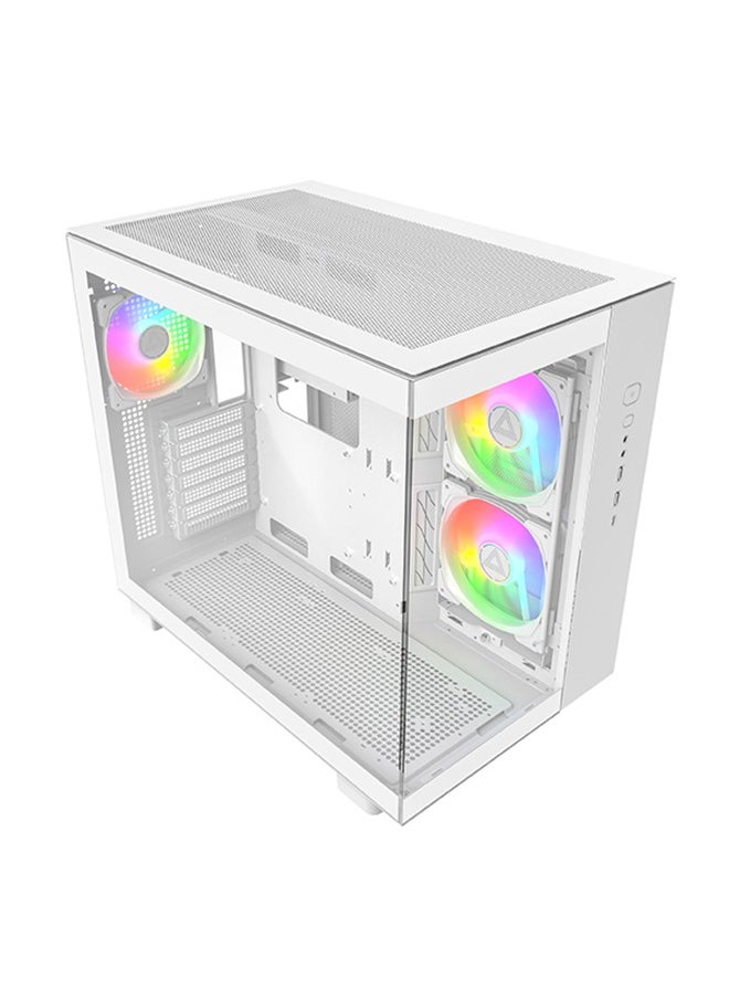 King 65 PRO ATX Mid Tower Gaming PC Case - White, Dual Chamber Design, High Airflow Mesh Panels, Supports RTX 40 Series, 3 Pre-Installed ARGB PWM Fans, Tool-Free Access, USB Type-C, 7 PCIe Slots, Up to 420mm GPU and 175mm CPU Cooler Support, Radiator Support up to 360mm, Maximum Storage of 2 HDDs + 5 SSDs, Bottom Dust Filter, and Excellent Cooling Options. Ideal for Gamers and PC Builders Seeking Efficient Airflow and Spacious Compatibility