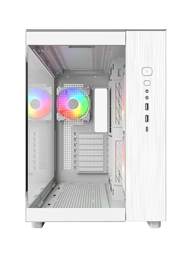 King 65 PRO ATX Mid Tower Gaming PC Case - White, Dual Chamber Design, High Airflow Mesh Panels, Supports RTX 40 Series, 3 Pre-Installed ARGB PWM Fans, Tool-Free Access, USB Type-C, 7 PCIe Slots, Up to 420mm GPU and 175mm CPU Cooler Support, Radiator Support up to 360mm, Maximum Storage of 2 HDDs + 5 SSDs, Bottom Dust Filter, and Excellent Cooling Options. Ideal for Gamers and PC Builders Seeking Efficient Airflow and Spacious Compatibility