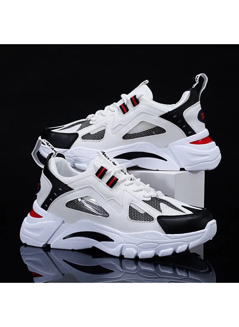 2022 Trendy Korean Mens Breathable SneakersBlack Red Black Red