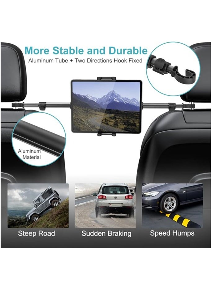 Car Headrest Tablet Mount, 83 cm Between Seat iPad Holder, Back Seat Stretchable Long Arm Phone Stand, Backseat Mount for kids Fits iPad Pro 12.9 11 Air Mini, Galaxy Tab, iPhone, 4-13