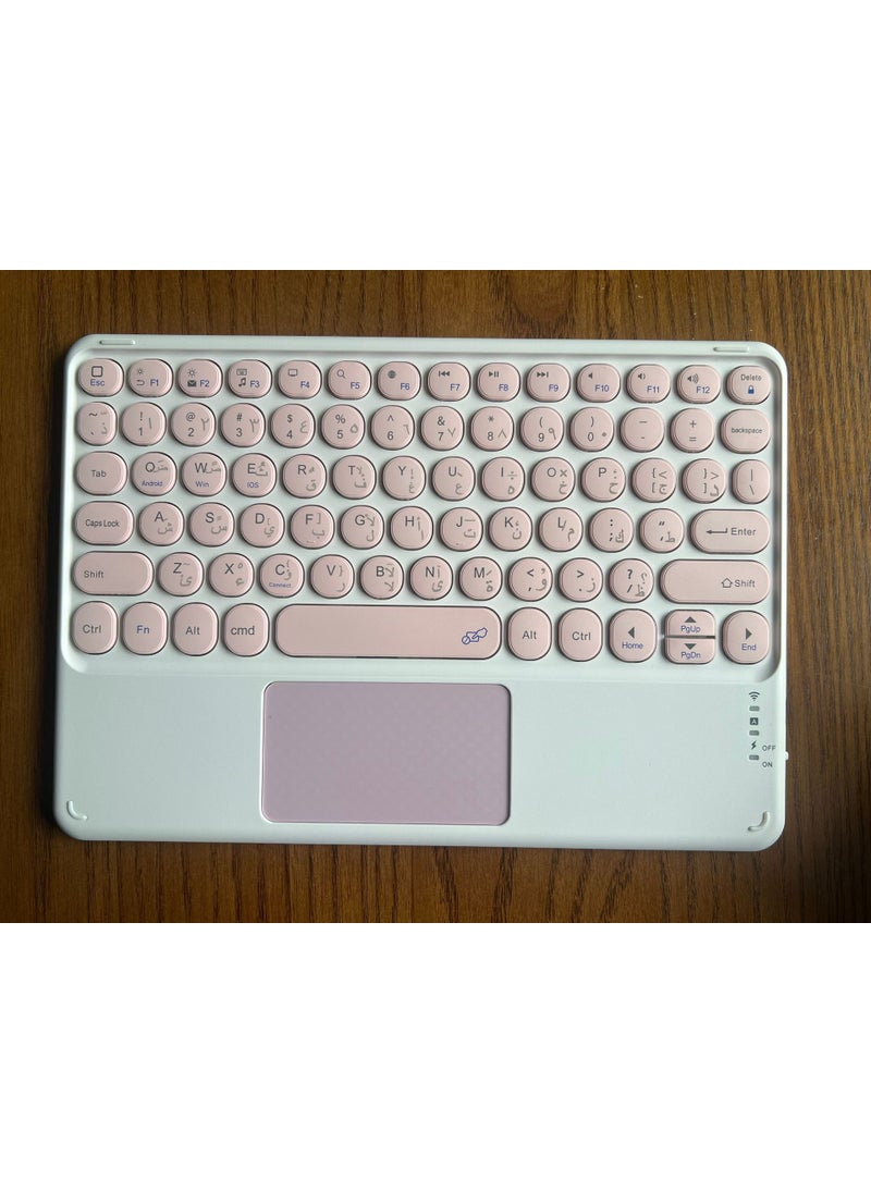 2020 Wireless Backlit Bluetooth Keyboard with Touch ControlRound Hat Touch Arabic Pink Round Hat Touch Arabic Pink