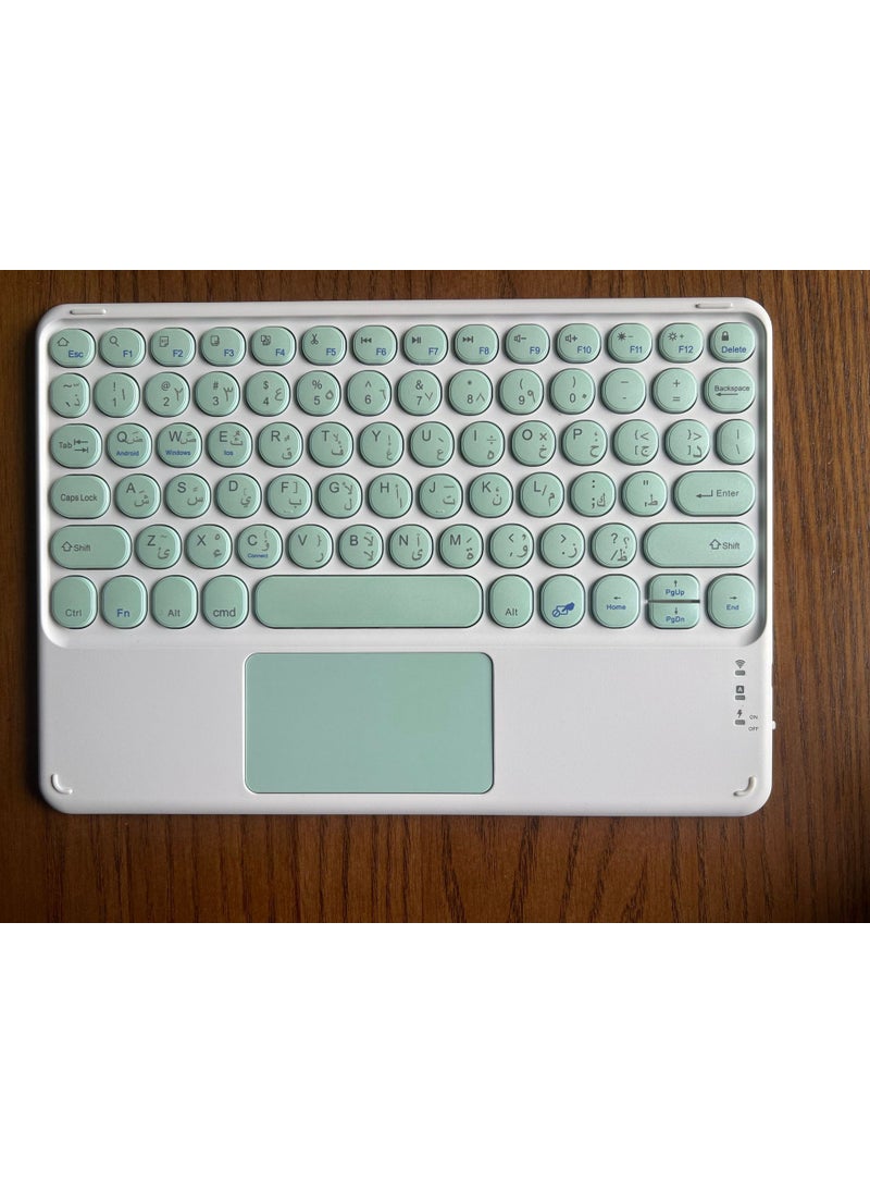 2020 Wireless Backlit Bluetooth Keyboard with Touch ControlRound Hat Touch Arabic Green Round Hat Touch Arabic Green