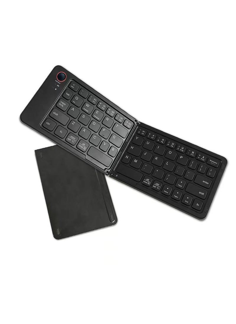 Portable lightweight wireless mini two folding Bluetooth keyboard BT18 mobile phone tablet computer office three system Universal B023 Black (upgraded version)