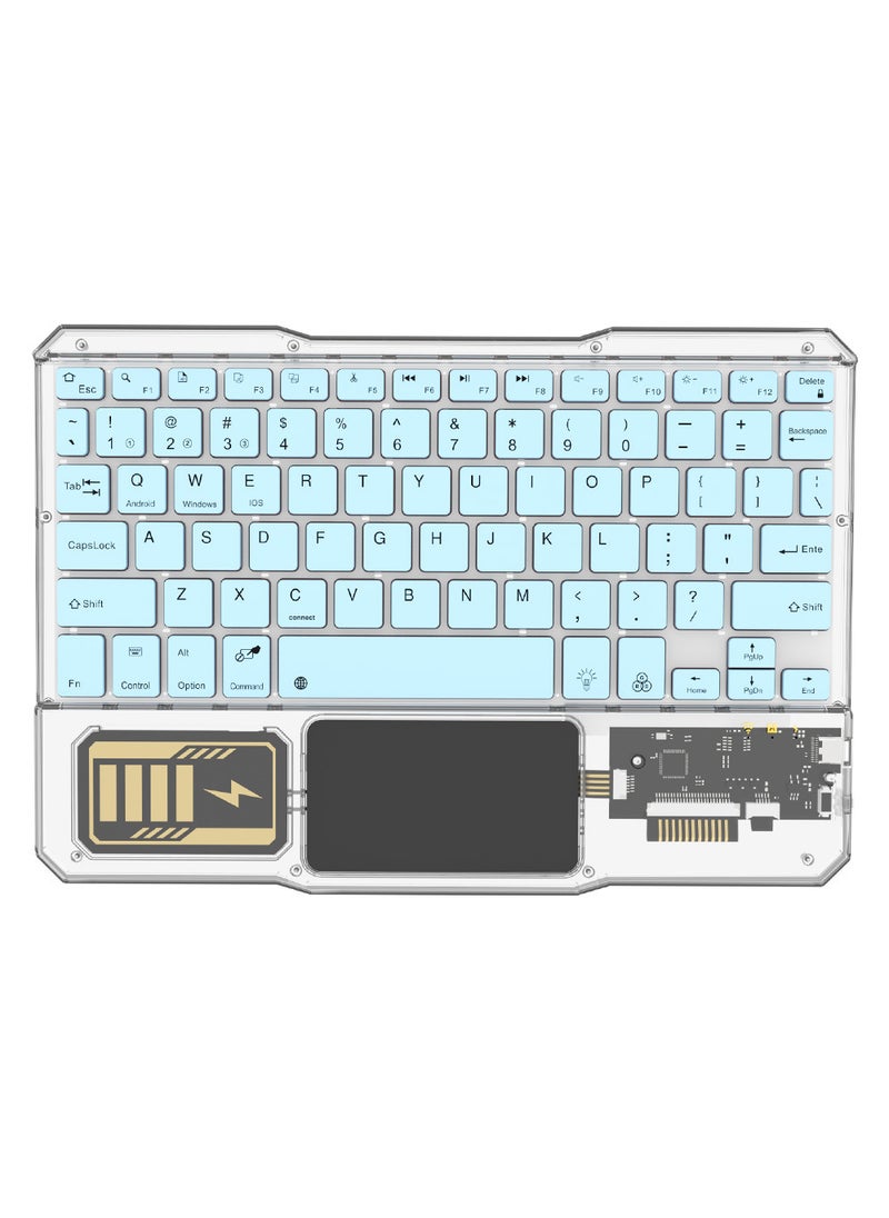 Wireless Bluetooth keyboard transparent RGB colorful lights mobile phone tablet notebook universal three-device connection TouchPad Light Blue