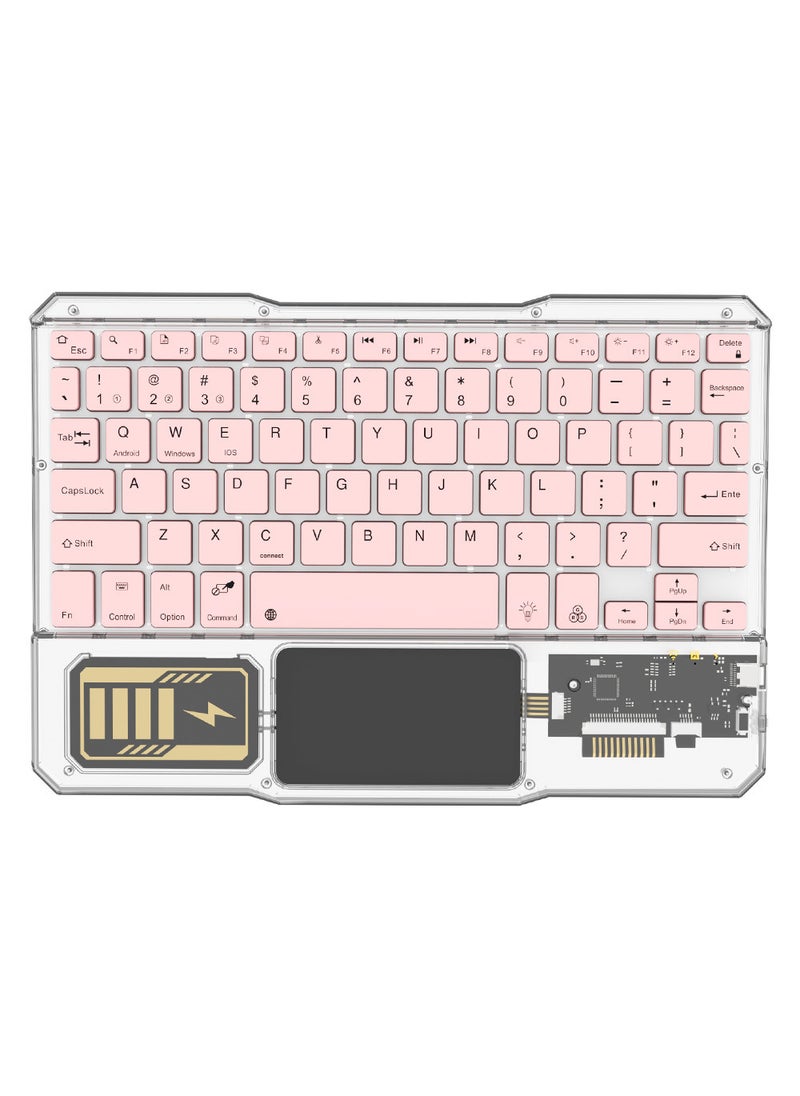 Wireless Bluetooth keyboard transparent RGB colorful lights mobile phone tablet notebook universal three-device connection TouchPad Pink