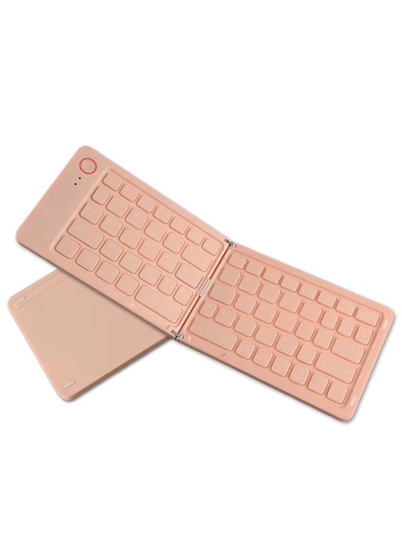 Portable lightweight wireless mini two folding Bluetooth keyboard BT18 mobile phone tablet computer office three system Universal B023 pink (Upgrade)