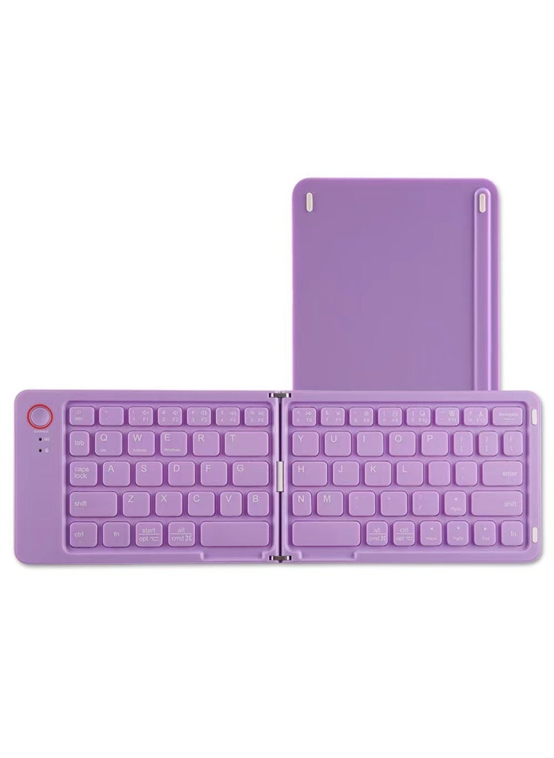 Portable lightweight wireless mini two folding Bluetooth keyboard BT18 mobile phone tablet computer office three system Universal B023 Purple (Upgraded)