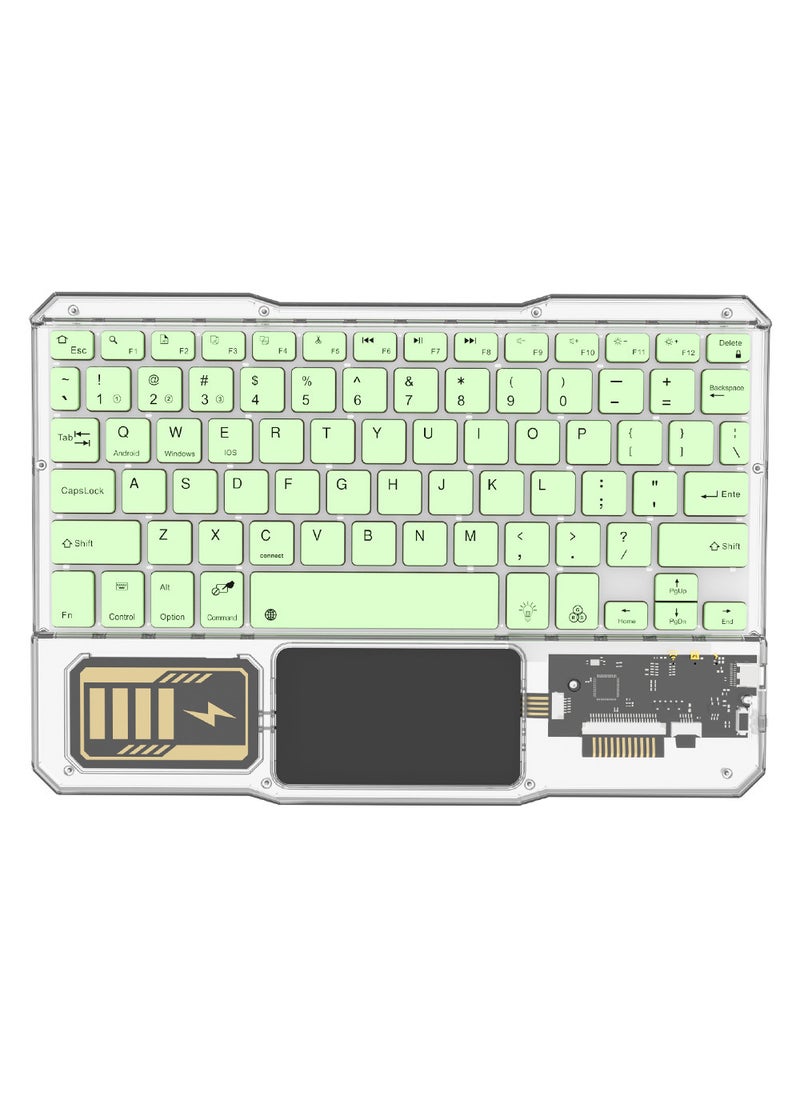 Wireless Bluetooth keyboard transparent RGB colorful lights mobile phone tablet notebook universal three-device connection TouchPad Light green