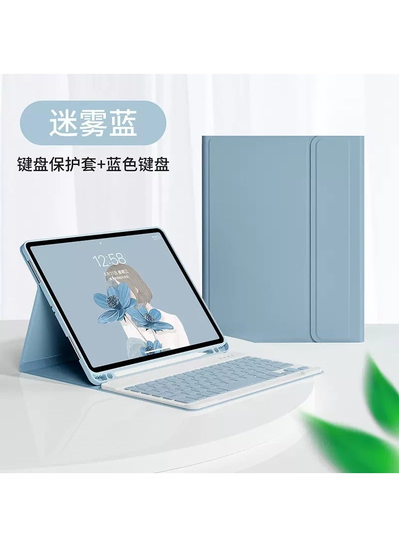 Spanish Bluetooth Keyboard Case for iPad 9/8/Air3 10.5 Camouflage Blue protective cover + square keyboard