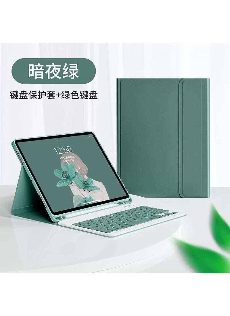 Spanish Bluetooth Keyboard Case for iPad 9/8/Air3 10.5 Dark night green protective cover + square keyboard