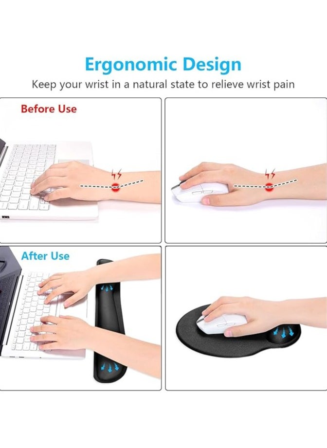 Keyboard Wrist Rest and Mouse Pad with Wrist Support, Memory Foam Wrist Rests for Keyboard and Mouse Set, Ergonomic Wrist Pad with Non Slip Base for Easy Typing & Pain Relief (Black, One size)