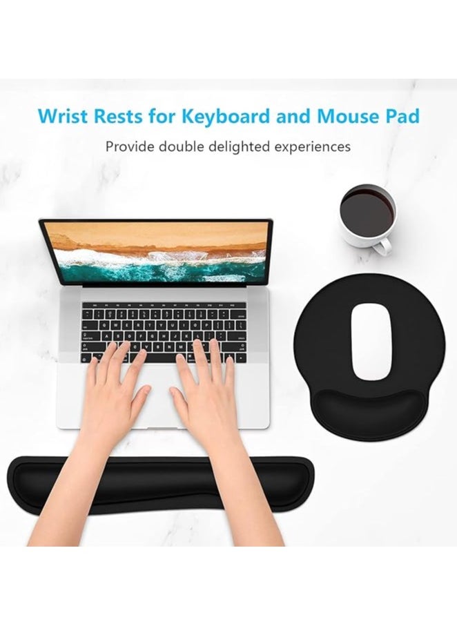 Keyboard Wrist Rest and Mouse Pad with Wrist Support, Memory Foam Wrist Rests for Keyboard and Mouse Set, Ergonomic Wrist Pad with Non Slip Base for Easy Typing & Pain Relief (Black, One size)