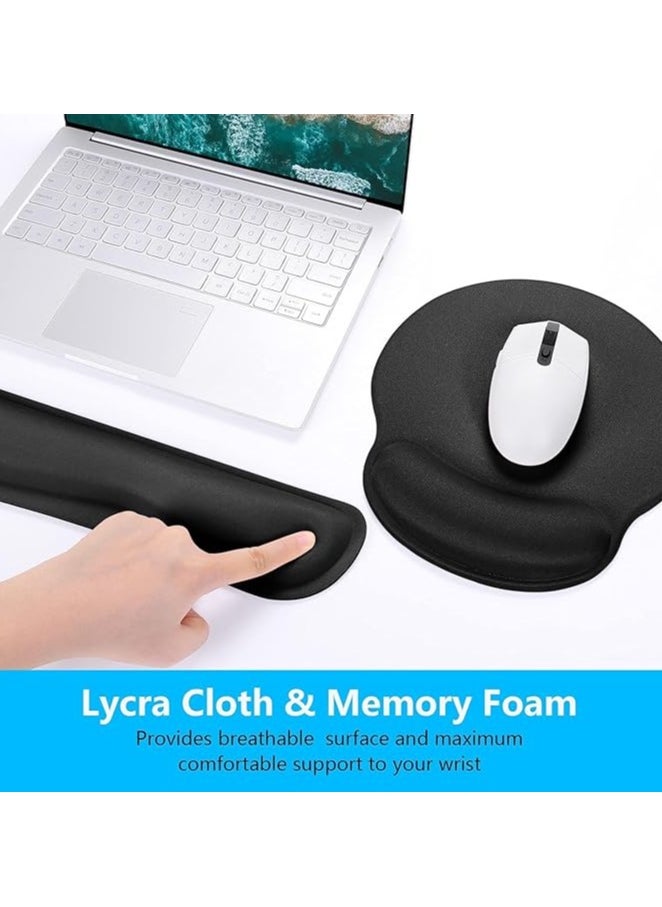 Keyboard Wrist Rest and Mouse Pad with Wrist Support, Memory Foam Wrist Rests for Keyboard and Mouse Set, Ergonomic Wrist Pad with Non Slip Base for Easy Typing & Pain Relief (Black, One size)