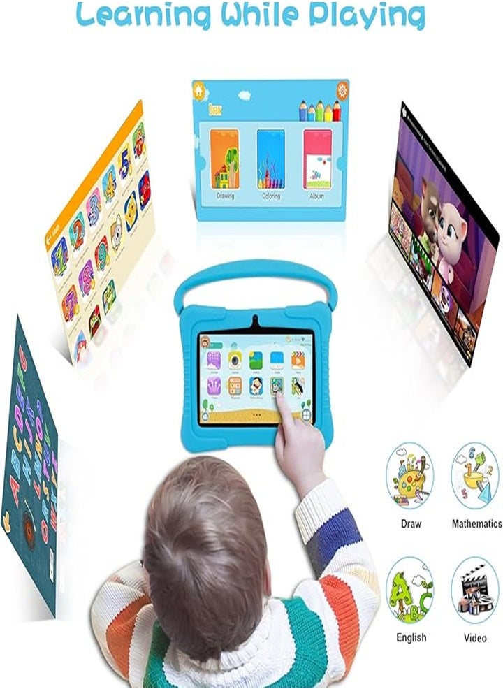 7 Inch Kids Android Tablet, 1GB Ram 16GB Storage, Toddler Tablet with IPS Screen, Parental Control, Bluetooth, WiFi, Child Proof Case with Stand, Learning