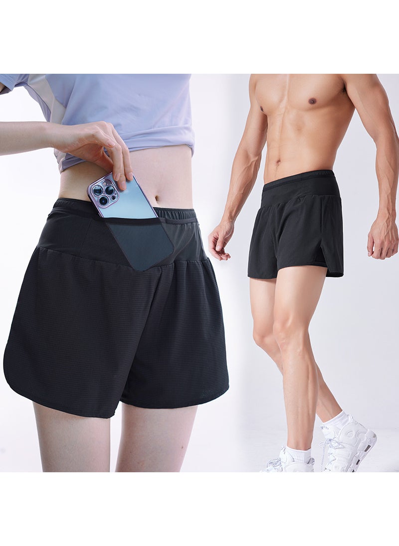 Summer Lightweight Running Shorts with Fanny Pack for MenBlack Black