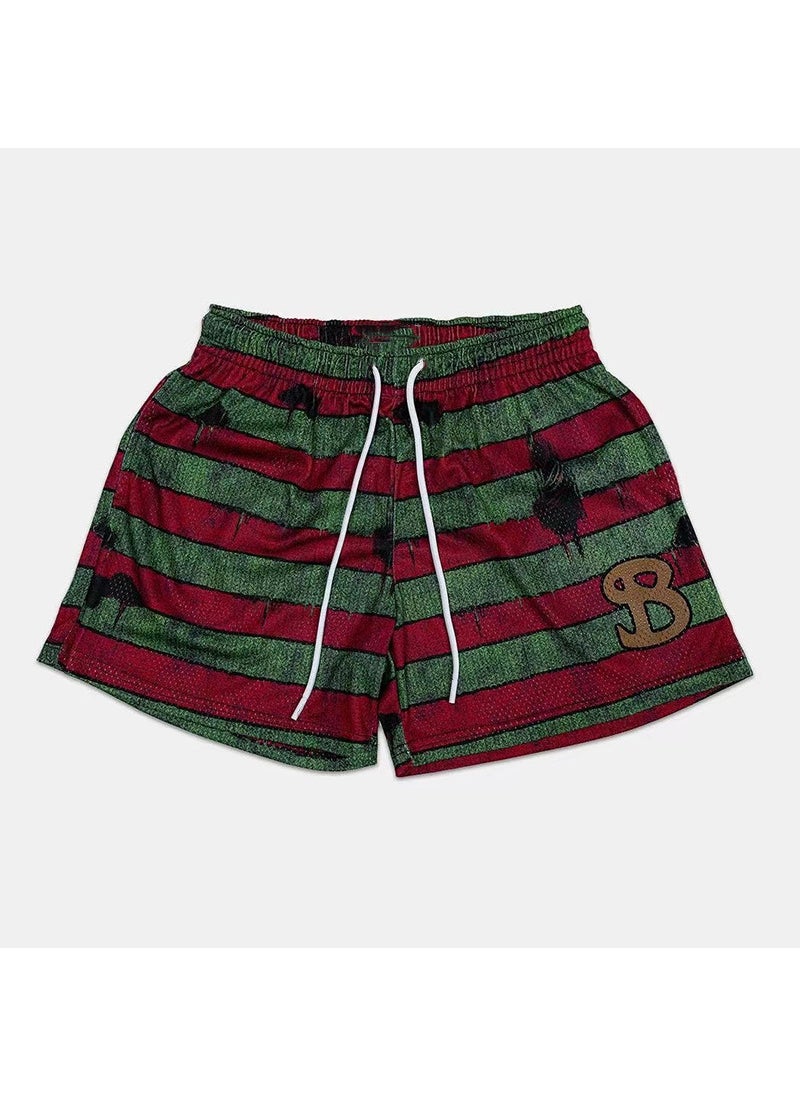 Mens BKTSQD Color Block Athletic ShortsGreen and red stripes Green and red stripes