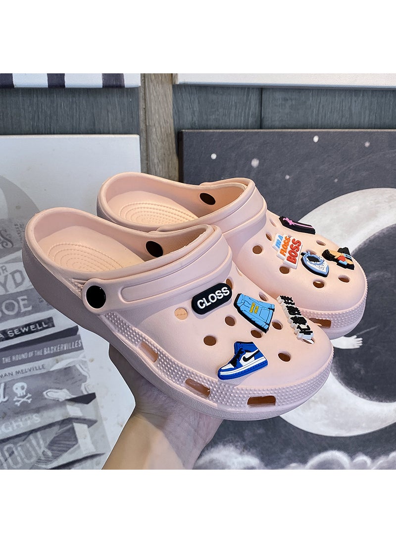 2024 Cartoon Cute Womens Beach Clogs with Thick SolePink Pink